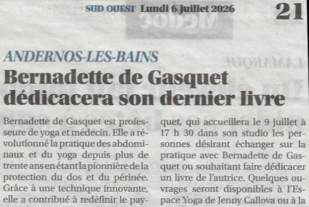 Article Sud Ouest dédicace Bernadette de Gasquet à Andernos
